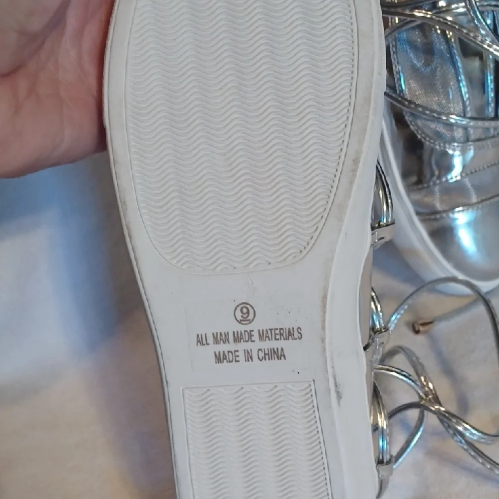 Shiny Silver Lace-Up Ankel Wrap Sneakers Size 9